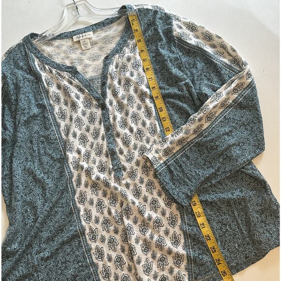 Style & Co Henley Top Womens Size 2X Teal Woodcut Mixed Print Boho Knit Tee - Picture 7 of 8
